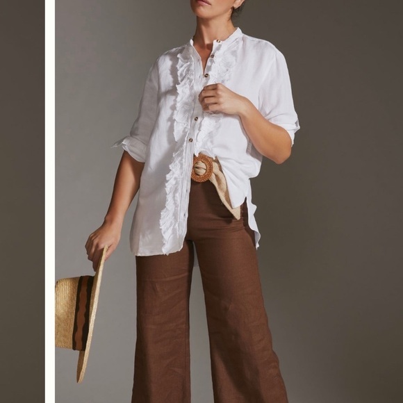 Anthropologie Pilcro Ruffled Placket Shirt in White - Picture 4 of 12